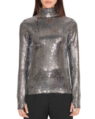 Maje Tebeca Sequined Top In Silver ...